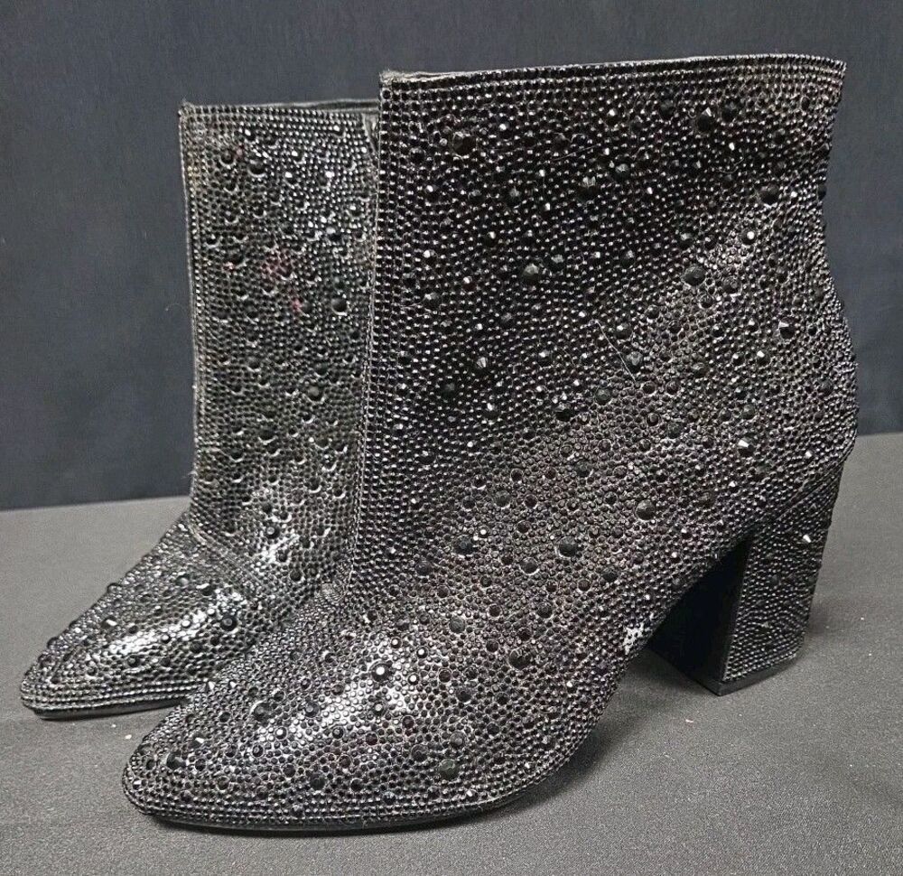 Betsey Johnson X Torrid Black Rhinestone Bootie Boots Size 7.5 WWE Extra Wide